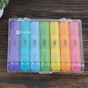 Zikee 7 Day Pill Organizer Case Rainbow Daily AM PM Medicine Vitamin Holder